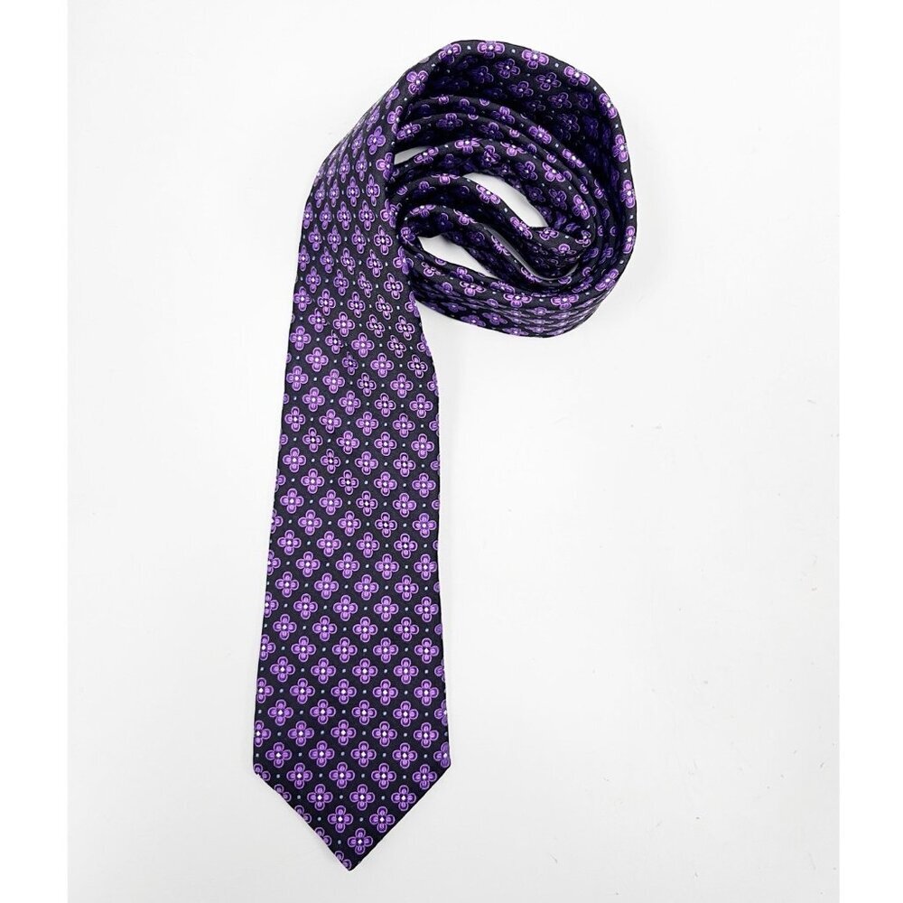 Ted Baker London Men's Tie 100% Silk Purple Geometric Floral All Over Print